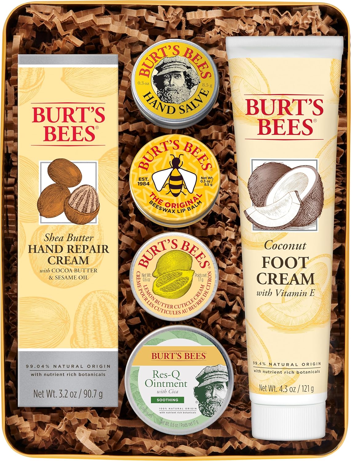 Burt's Bees Mothers Day Gifts for Mom, Classics Set, 6 Products in Giftable Tin – Cuticle Cream, Hand Salve, Lip Balm, Res-Q Ointment, Hand Repair Cream...