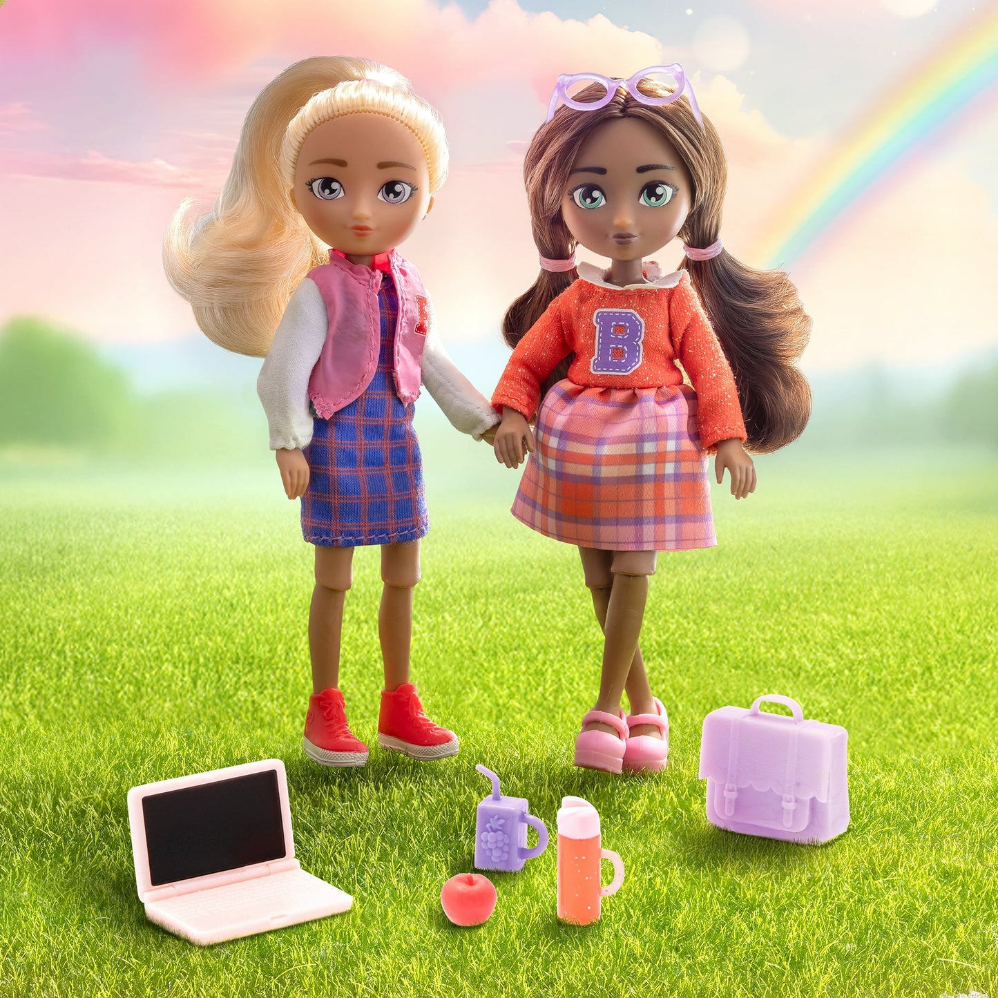 Hey Bestie - Dolls & Accessories- 2 Dolls Bella & Nicole plus School Accessories Set - 20 pieces