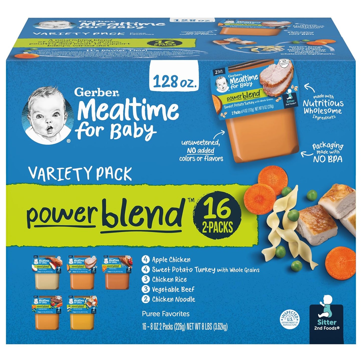 Gerber 2nd Foods Hearty Dinners Puree Favorites Baby Food, Variety Pack, 4 oz Tub (32 Pack)