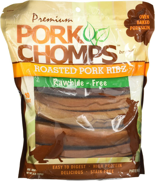 Pork Chomps Roasted Pork Skin Dog Chews, 6-inch Rib Shapes, 10 Count