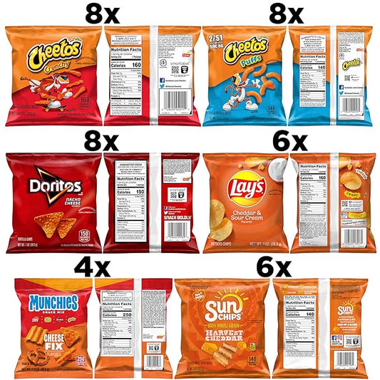 Frito-Lay Cheesy Mix 6 Flavor Variety Pack, Single Serve Bags (40 Pack), Doritos, Cheetos, Lay's, Munchies, SunChips