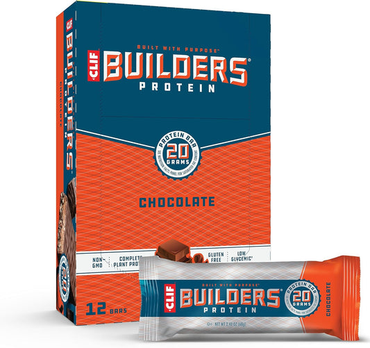 CLIF Builders - Chocolate Flavor - Protein Bars - Gluten-Free - Non-GMO - Low Glycemic - 20g Protein - 2.4 oz. (12 Count)