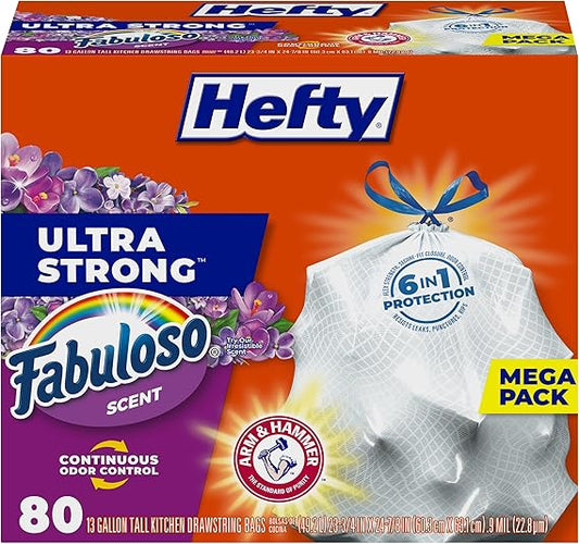 Hefty Ultra Strong Tall Kitchen Trash Bags, Fabuloso Scent, 13 Gallon, 80 Count