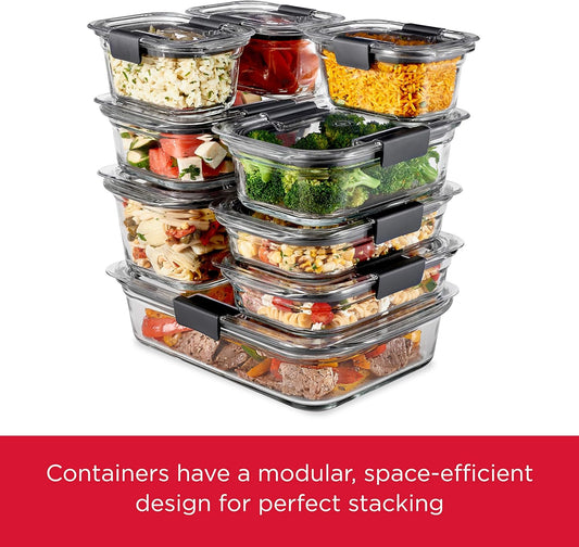 Rubbermaid Brilliance Glass Storage Food Containers with Lids (18 Pieces Total), Set of 9 (Varied Sizes), Clear, 9 Count