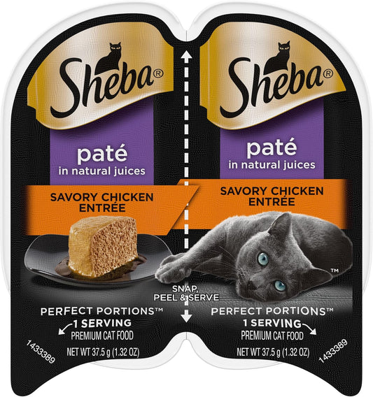 SHEBA Perfect Portions Paté Wet Cat Food Trays (24 Count, 48 Servings), Savory Chicken Entrée, Easy Peel Twin-Pack Trays