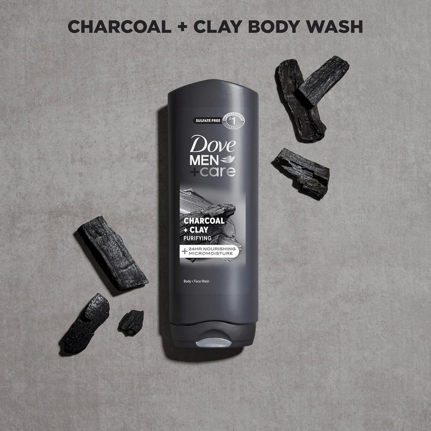 DOVE MEN + CARE Body and Face Wash Purifying Charcoal + Clay Body Wash for Men with 24-Hour Nourishing Micromoisture Technology 18 oz