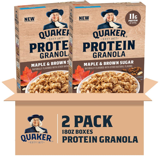 Quaker Protein Granola Breakfast Cereal, Maple Brown Sugar, 18oz Boxes (2 Pack)