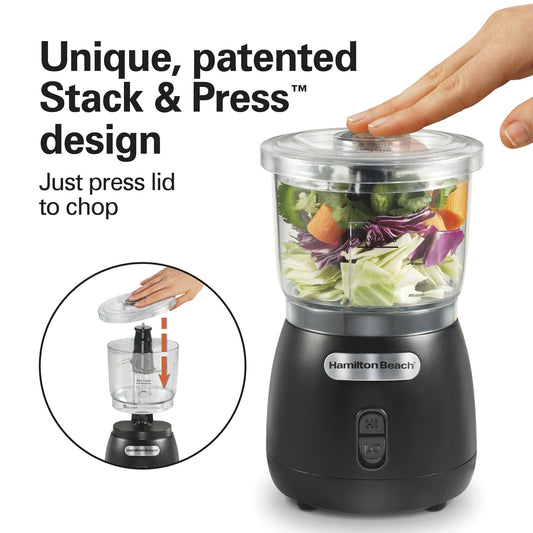 Hamilton Beach Stack & Press 2 Speed Food Chopper & Mini Food Processor, 3-Cup, Black