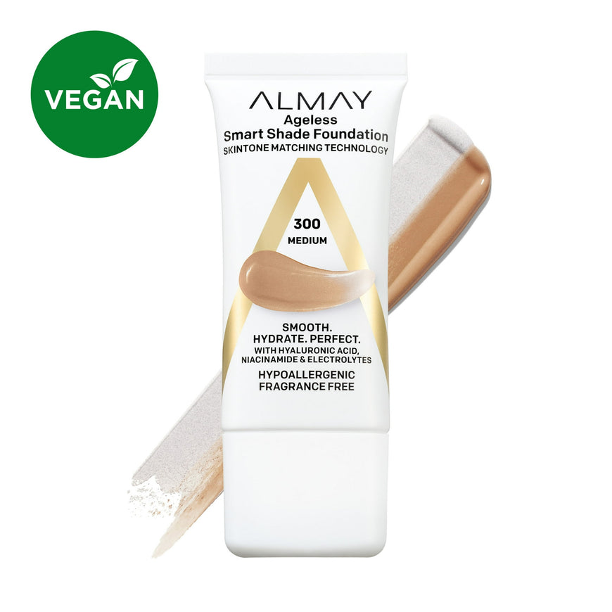 Almay Ageless Smart Shade Liquid Foundation Makeup, Hypoallergenic, 300 Medium, 1 fl oz
