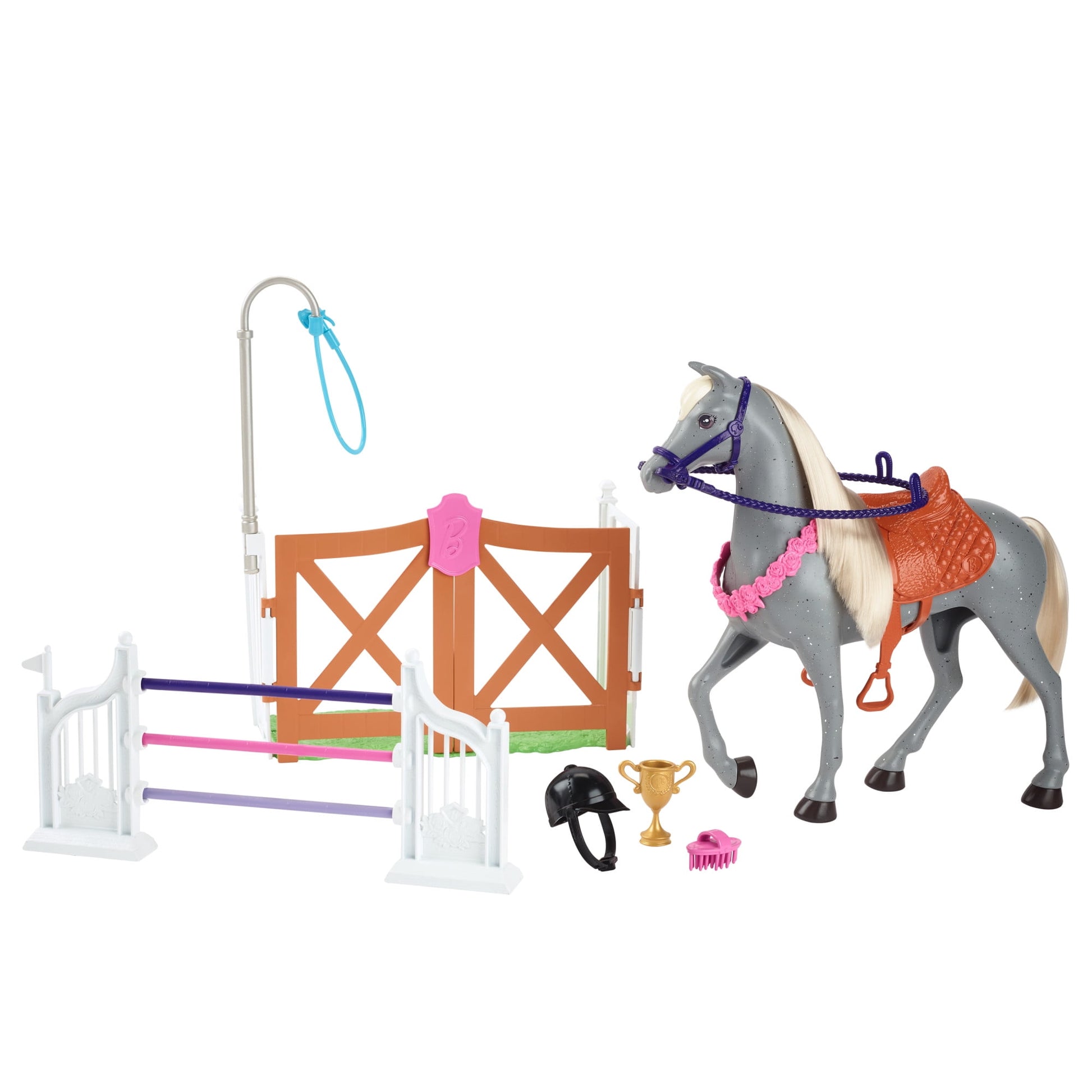 Barbie World Horse Stable Playset with Toy Horse, Jump, & Accessories, 7-Piece Set