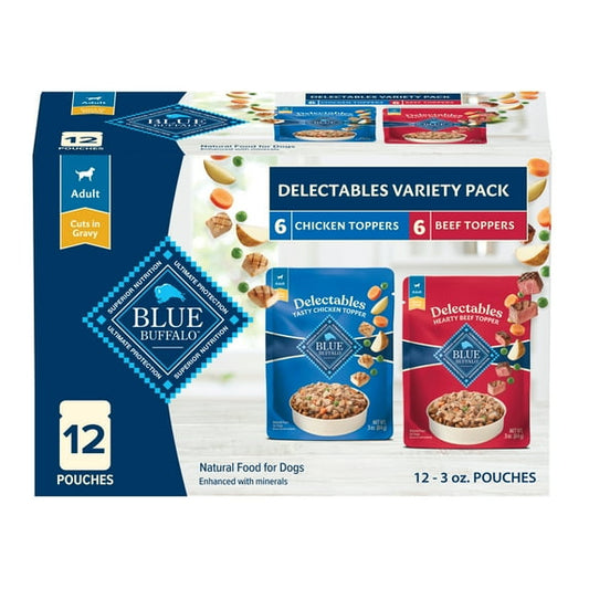 Blue Buffalo Delectables Natural Wet Dog Food Variety Pack, Chicken & Beef, 3-oz. (12ct)