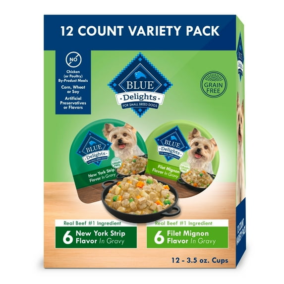 Blue Buffalo Delights Small Breed Wet Dog Food Variety Pack, Filet Mignon & New York Strip