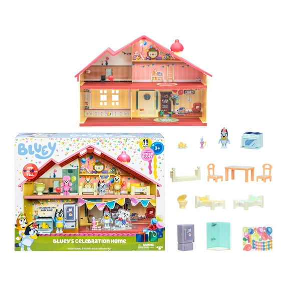 Bluey's Celebration Home, Celebrate Bluey's Birthday with 11 Play Pieces, Toys for Kids 3-6 Years