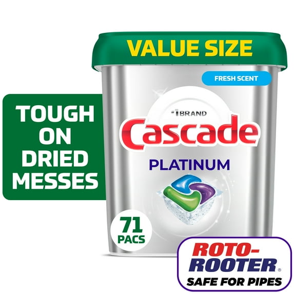 Cascade Platinum Dishwasher Pods, Dishwasher Detergent Soap Tabs, Fresh, 71 Count