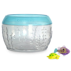 Catstages Meow-smerizing Fish Bowl for Cats with Two Water Cat Toys, Electronic Swimming Fish and Floating Turtle Included, Blue