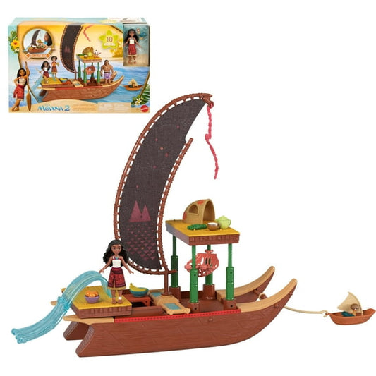 Disney Moana 2 Toys, MoanaÕs Adventure Canoe Playset with 1 Small Doll, 1 Canoe & 10 Accessories