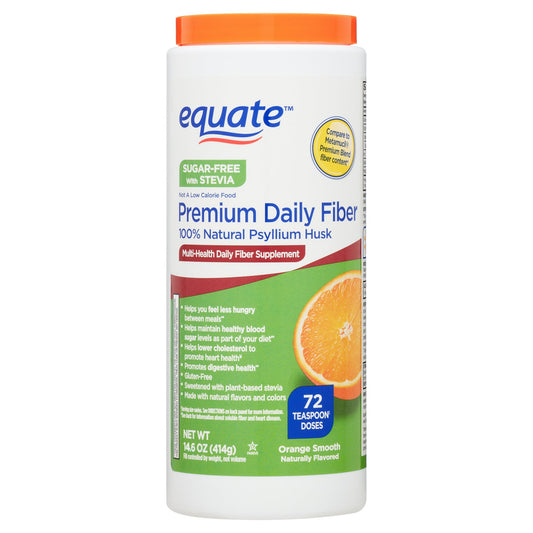 Equate Premium Sugar Free Daily Fiber Supplement Orange Flavor Powder, 14.6 oz, Compare to Metamucil¨ Premium Blend Fiber Content