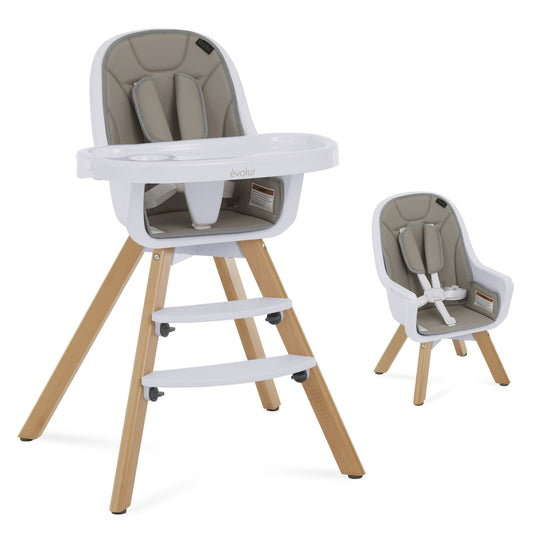 Evolur Zoodle 2-in-1 High Chair Booster Feeding Chair with Modern Design, Light Grey (Model #254)