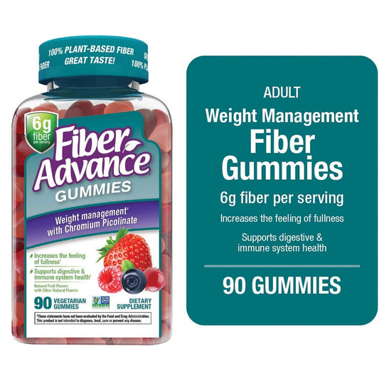 Fiber Advance Weight Management Gummies with Chromium Fiber Supplement, Natural Fruit, 90 Count