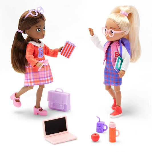 Hey Bestie - Dolls & Accessories- 2 Dolls Bella & Nicole plus School Accessories Set - 20 pieces