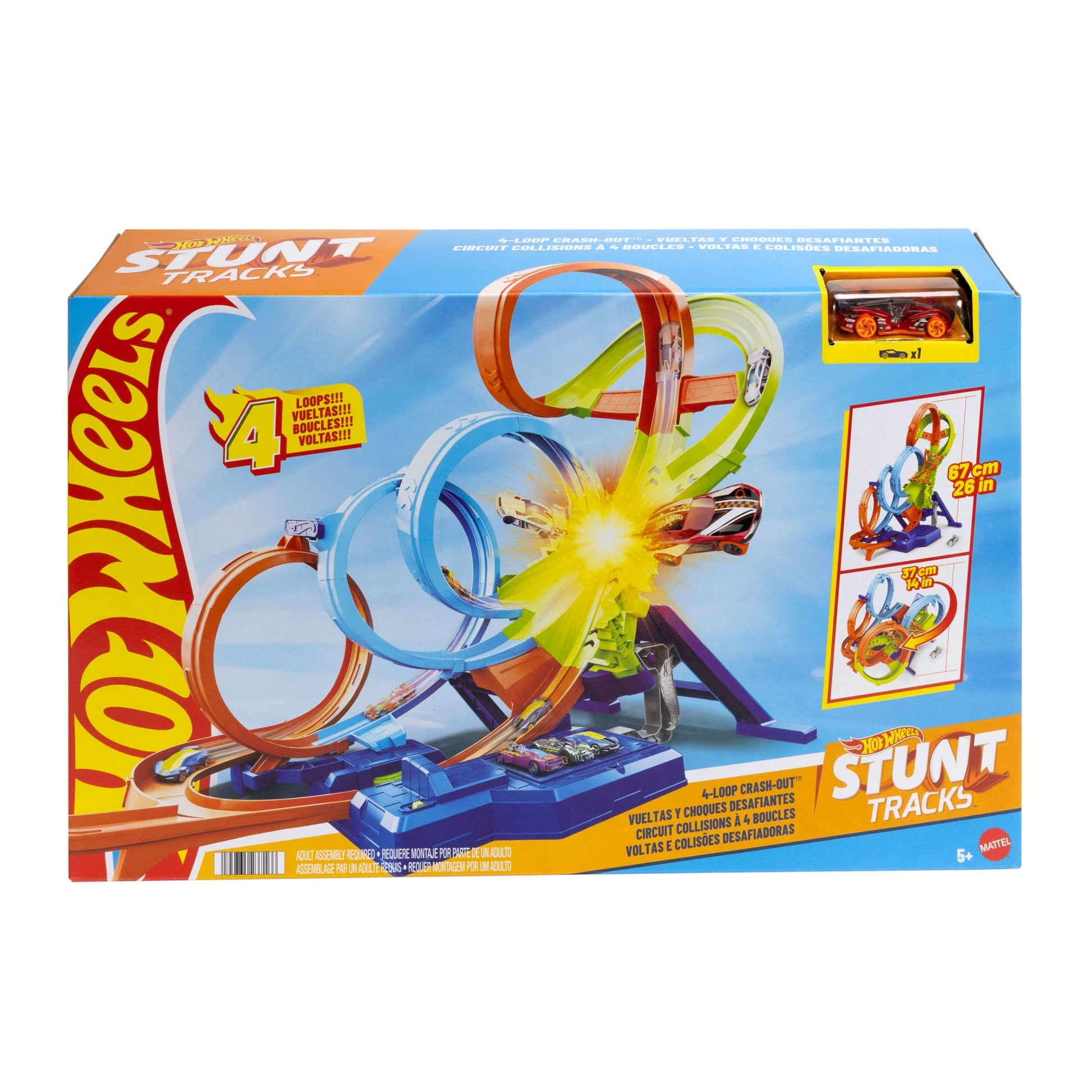 Hot Wheels Action 4-Loop Crash Out Track Set with Motorized Booster & 1:64 Scale Toy Car