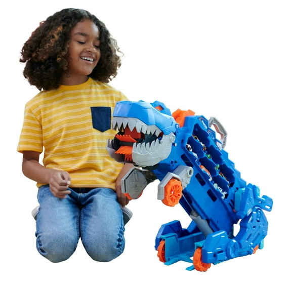 Hot Wheels City Ultimate T-Rex Transporter, Hauler Transforms into a Dino, Featured in ÒLetÕs RaceÓ