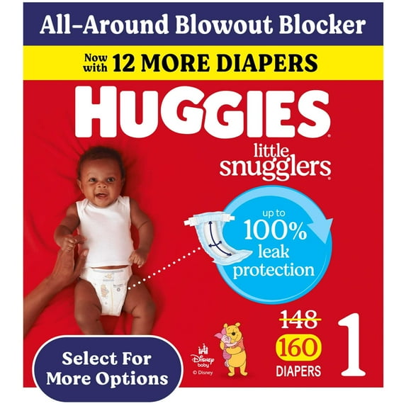 Huggies Little Snugglers Fragrance Free Baby Diapers, Size 1 (8-14 lbs), 160 Count (Select for More)