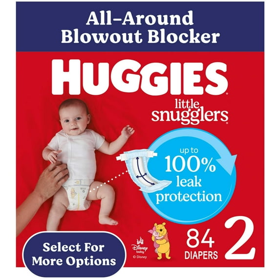Huggies Little Snugglers Baby Diapers, Size 2 (12-18 lbs), 84 Count (Select for More)