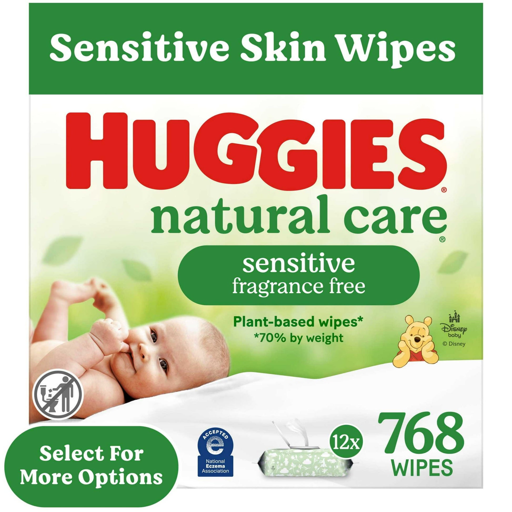Huggies Natural Care Sensitive Baby Wipes, Unscented, 12 Flip-Top Packs, 768 Total Count (Select for More)
