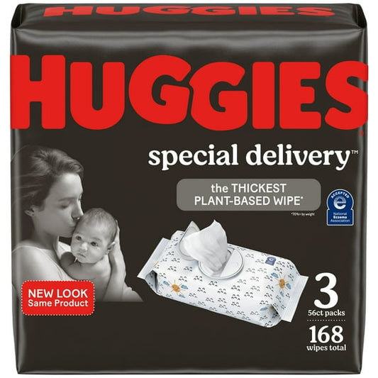 Huggies Special Delivery Hypoallergenic Baby Wipes, Unscented, 3 Flip-Top Packs (168 Wipes Total)