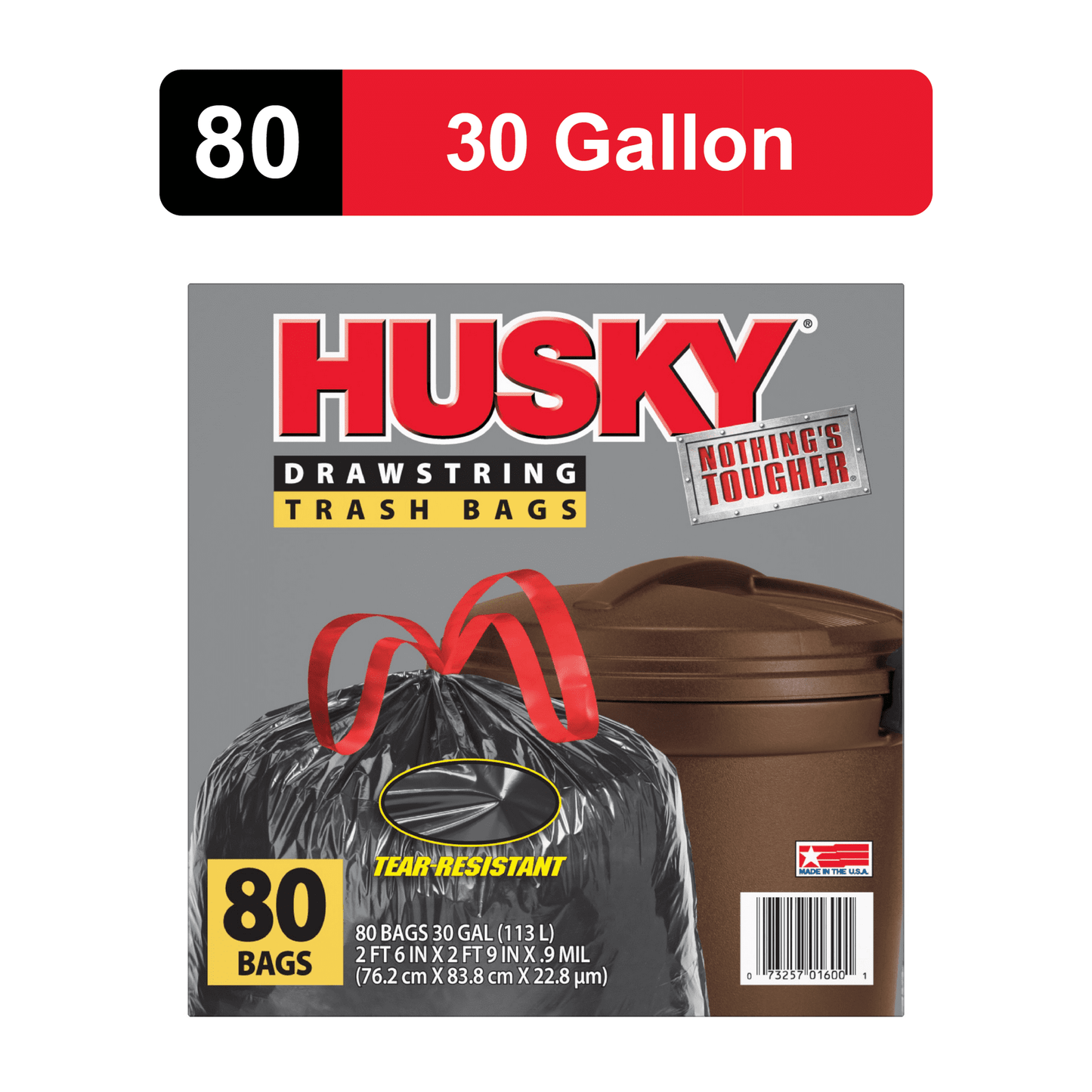 Husky 30 Gallon Large Drawstring Trash Bags, 80 Bags
