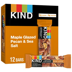 KIND Gluten Free Ready to Eat Maple Glazed Pecan & Sea Salt Snack Bars, 1.4 oz, 12 Count Cardboard Box