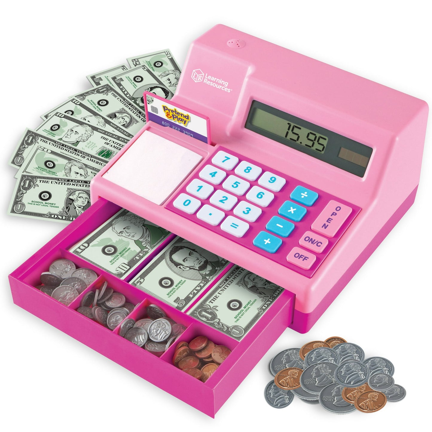 Learning Resources Pretend and Play Calculator Cash Register, Pink Ages 3 and Up