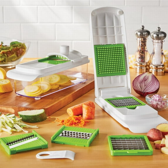 Mainstays 11 Pieces Multi-Function Nice Dicer and Mandoline, Stainless Steel, Green Glaze, 820g