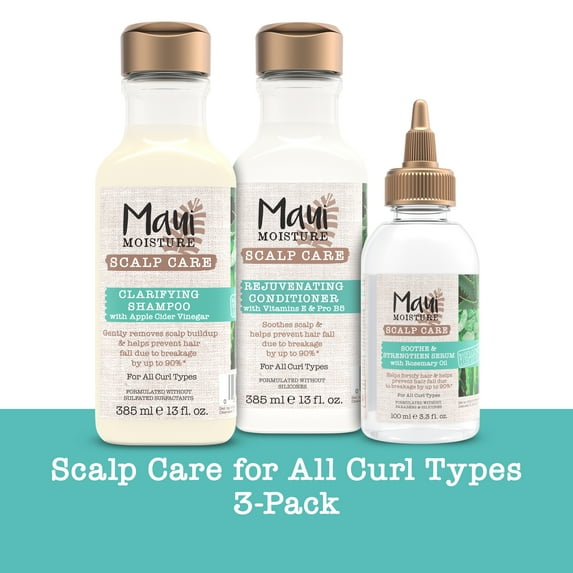 Maui Moisture Scalp Care Clarifying Shampoo, Rejuvenating Conditioner, & Curly Hair Serum Set