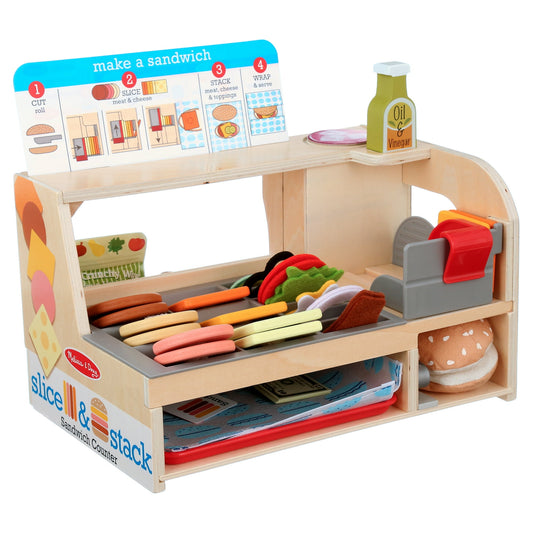Melissa & Doug Wooden Slice & Stack Sandwich Counter with Deli Slicer Ð 56-Pieces - FSC Certified
