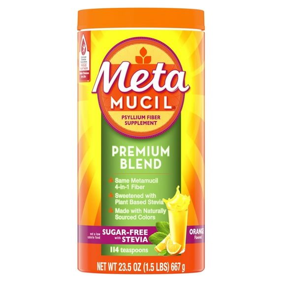 Metamucil Fiber Supplement, Fiber Powder with Stevia for Digestive Health, Orange, 114 Servings