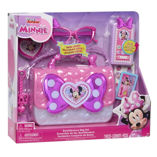 Disney Junior Minnie Mouse Bowfabulous Bag Set, 7-piece, Pretend Play, Kids Toys for Ages 3 Up