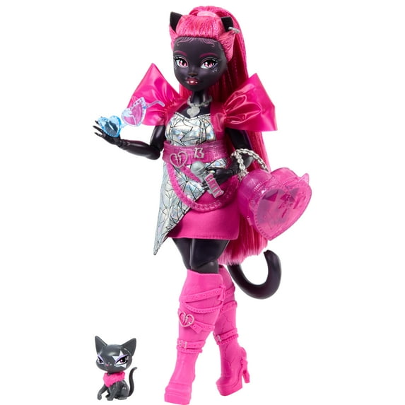 Monster High Catty Noir Fashion Doll with Pet Cat Amulette and Backpack, Music Book, Accessories