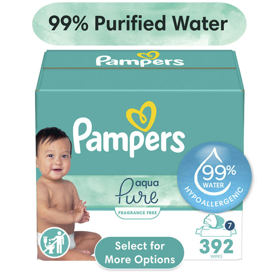 Pampers Aqua Pure Baby Wipes Unscented, 7-Pack, 392 Total Count (Select for More Options)