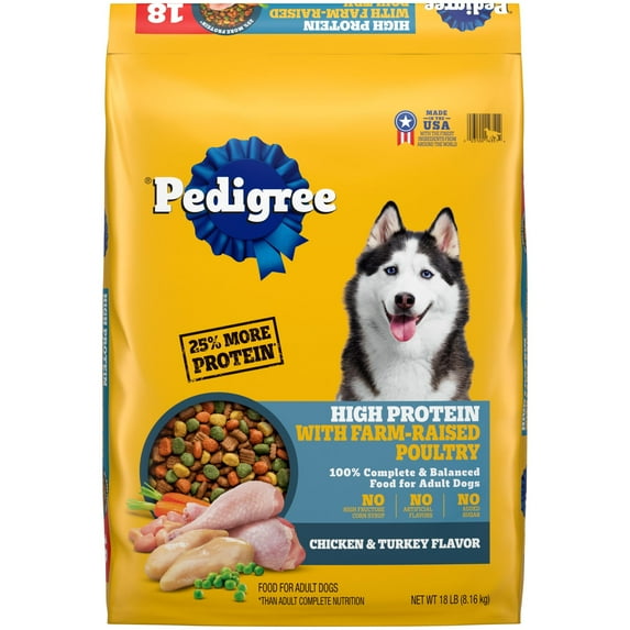 Pedigree High Protein Adult Dry Dog Food Chicken & Turkey Flavor Dog Kibble, 18 Lb Bag