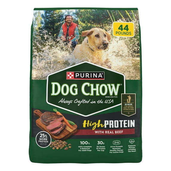 Purina Dog Chow High Protein Dog Food Dry Recipe with Real Beef, 44 lb Bag