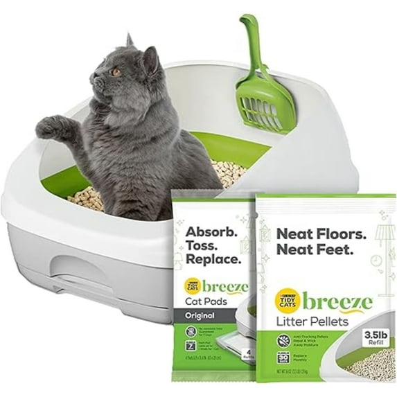 Purina Tidy Cats Breeze Cat Litter Box System Kit with Pellet Cat Litter, Litter Box, and Litter Box Pads