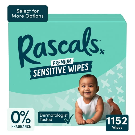 Rascals Premium Sensitive Alcohol Free Baby Wipes, 1152 Count