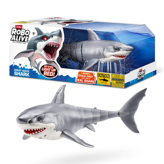 Robo Alive Great White Shark Series 1 by Zuru, Battery-Powered Robotic Light up Shark Toy