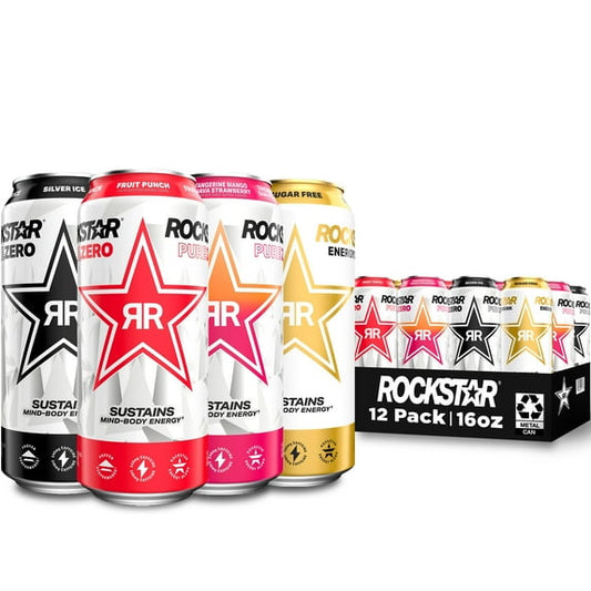Rockstar Pure Zero 4 Flavor Variety Pack Energy Drink, 16 fl oz, 12 Pack Cans
