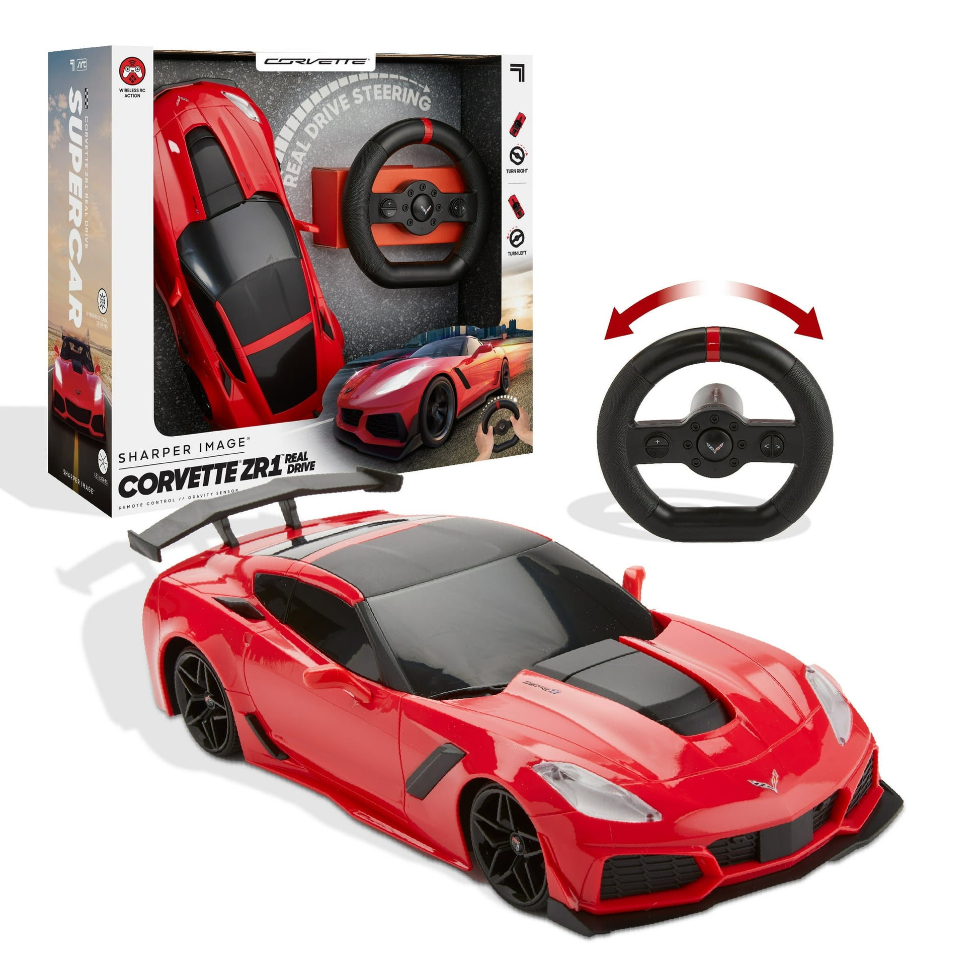 Sharper Image¨ RC Chevrolet Corvette ZR1, 2.4 GHZ Remote Control Sports Car with Gravity Sensor Steering, 1:16 Scale Model with LED Lights