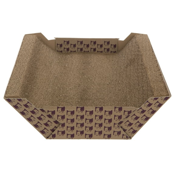 SmartyKat Super Scratcher Chaise, Catnip-Infused Corrugate Cat Scratcher & Lounge, Brown and Purple, Cat Face Print, 18" L x 14" W x 3.87" T