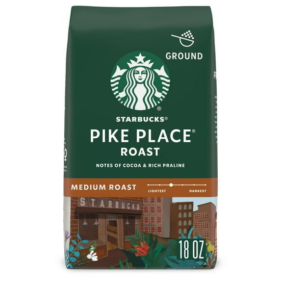 Starbucks Arabica Beans Pike Place Roast, Medium Roast, Ground Coffee, 18 oz 
