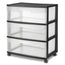 Sterilite Wide 3 Drawer Cart, Clear Plastic Storage Drawers, Wheels Included, Black